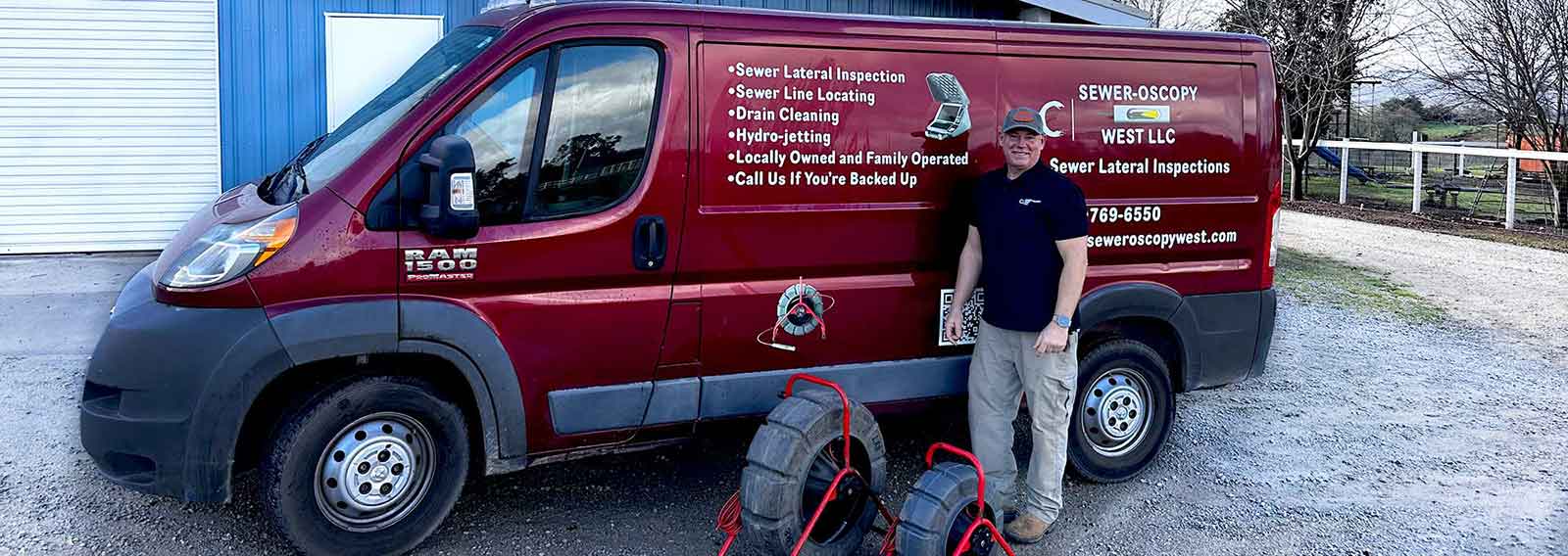 Randy Schad of Sewer-Oscopy West with the equipment for Sewer Line Inspections and Jet Cleaning